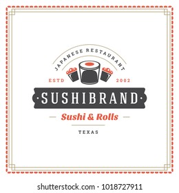Sushi restaurant logo vector illustration. Japanese food, roll silhouette. Vintage typography badge design.