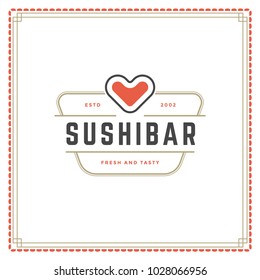Sushi restaurant logo vector illustration. Japanese food, roll silhouette. Vintage typography badge design.