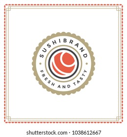 Sushi restaurant logo vector illustration. Japanese food, roll silhouette. Vintage typography badge design.