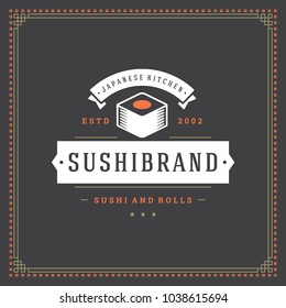 Sushi restaurant logo vector illustration. Japanese food, roll silhouette. Vintage typography badge design.