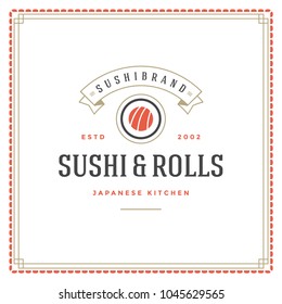 Sushi restaurant logo vector illustration. Japanese food, roll silhouette. Vintage typography badge design.