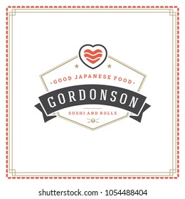 Sushi restaurant logo vector illustration. Japanese food, roll silhouette. Vintage typography badge design.