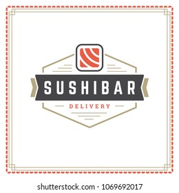 Sushi restaurant logo vector illustration. Japanese food, roll silhouette. Vintage typography badge design.