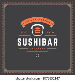 Sushi restaurant logo vector illustration. Japanese food, roll silhouette. Vintage typography badge design.