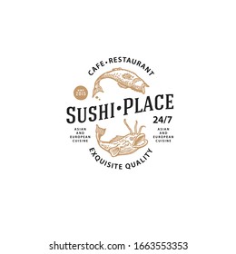 Sushi Restaurant Logo in Vintage Style