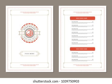 Sushi restaurant menu design and logo vector brochure template. Roll silhouette.
