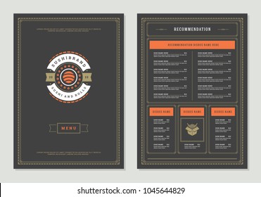 Sushi restaurant menu design and logo vector brochure template. Roll silhouette.
