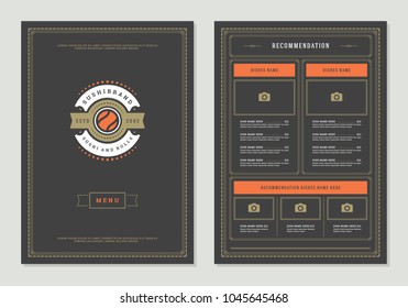 Sushi restaurant menu design and logo vector brochure template. Roll silhouette.
