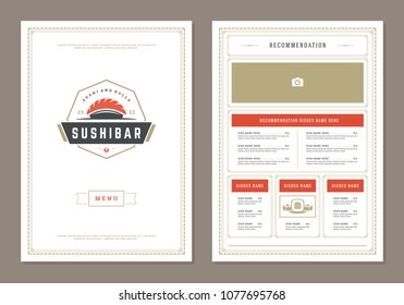 Sushi restaurant menu design and logo vector brochure template. Sashimi silhouette.