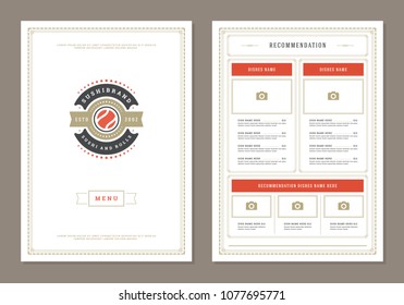 Sushi restaurant menu design and logo vector brochure template. Roll silhouette.