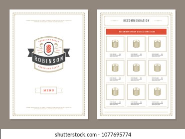 Sushi restaurant menu design and logo vector brochure template. Roll silhouette.