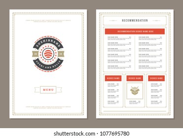 Sushi restaurant menu design and logo vector brochure template. Roll silhouette.