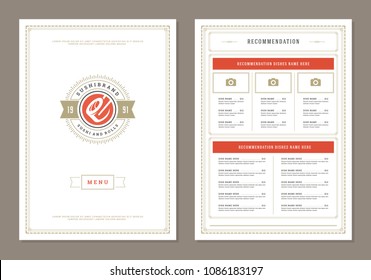 Sushi restaurant menu design and logo vector brochure template. Roll silhouette.