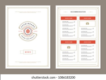 Sushi restaurant menu design and logo vector brochure template. Roll silhouette.