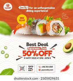 Sushi restaurant poster template, Sushi social media promotional post