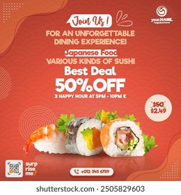 Sushi restaurant social media post promotion vector template