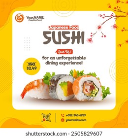 Sushi restaurant square flyer banner template