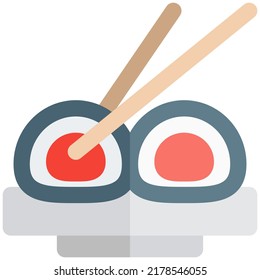 Sushi with rice and tuna fish and chopstick