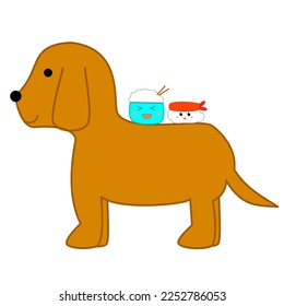 Sushi ride dog. Vektor illustration