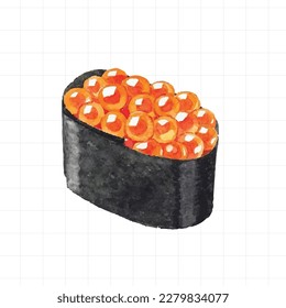 Sushi roe painted by watercolor