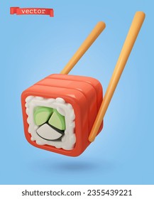 Icono del vector de dibujos animados 3d de rollo de sushi