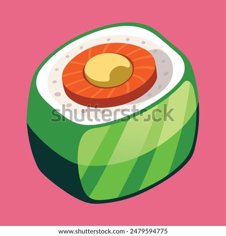 Sushi roll 3d cartoon vector icon