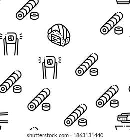 Sushi Roll Asian Dish Seamless Pattern Vector Thin Line. Illustrations