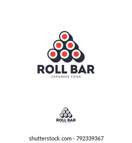 Sushi Roll bar flat logo. Japanese food emblem. Rolls on a white background.