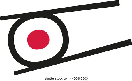 Sushi roll between chopstick