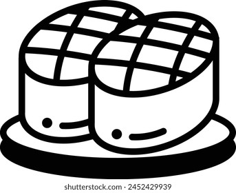 A sushi roll with a black background. The sushi roll is the main focus of the image in the concept of Asian food