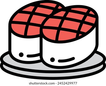 A sushi roll with a black background. The sushi roll is the main focus of the image in the concept of Asian food