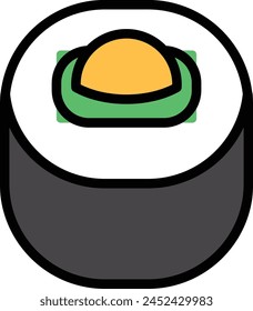 A sushi roll with a black background. The sushi roll is the main focus of the image in the concept of Asian food