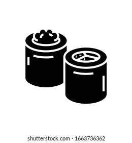 Icono de sushi roll negro, ilustración conceptual, símbolo plano vectorial, signo de glifo.