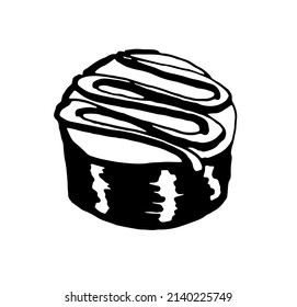 Sushi roll. Black and white illustration. Vector clipart