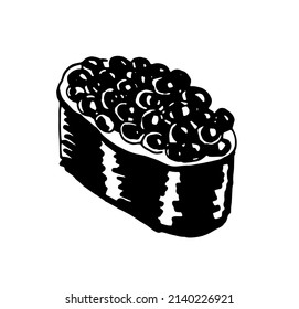 Sushi roll. Black and white illustration. Vector clipart