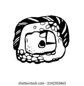 Rollo de sushi. Ilustración en blanco y negro. Vector clipart