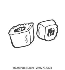 Sushi roll. Black and white illustration.