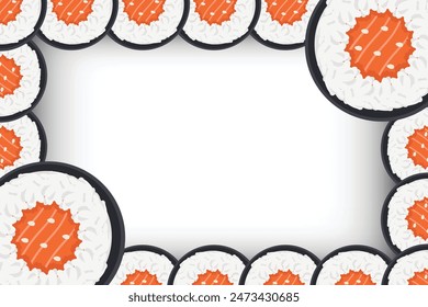 Sushi roll border. Japan food frame sushi banner