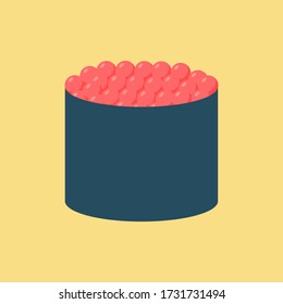 Sushi roll with caviar flat design vector illustration . Japanese traditional meal. Flat design. Trendy Vector illustration. Logo template