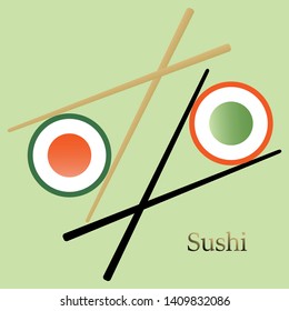 Sushi roll and chopsticks icon. Vector illustration logo symbol of Asian cuisine.