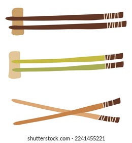 Sushi roll chopsticks set different colors. Cute hand drawn cartoon illustration for asian food menu, stickers, wall art, restaurant logo