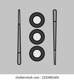 Sushi roll with chopsticks vector grayscale icon. Fast food sign. Graph symbol for cooking web site and apps design, logo, app, UI