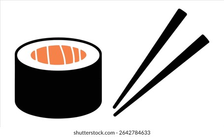 Sushi Roll with Chopsticks Vector Illustration	