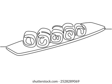 Rollo de sushi dibujo de línea continua. concepto de comida y bebida. Ilustración vectorial minimalista aislada sobre fondo blanco.