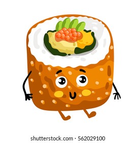 Sushi roll. Cute kawai sushi roll isolated on white background
