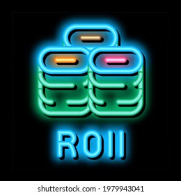 sushi roll dish neon light sign vector. Glowing bright icon sushi roll dish sign. transparent symbol illustration