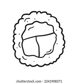El sushi roda en forma de doodle sobre fondo blanco. Ilustración vectorial alimento asiático en estilo de dibujo lineal