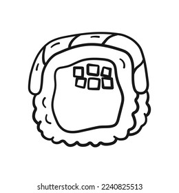 Sushi roll in doodle style. Vector illustration traditional asian food in linear drawing style on white background