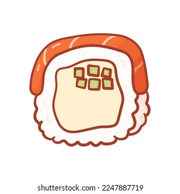 Sushi roll in doodle style. Vector illustration traditional asian food in cartoon style on white background