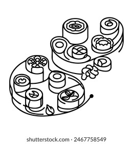 Sushi roll drawn one continuous line pattern